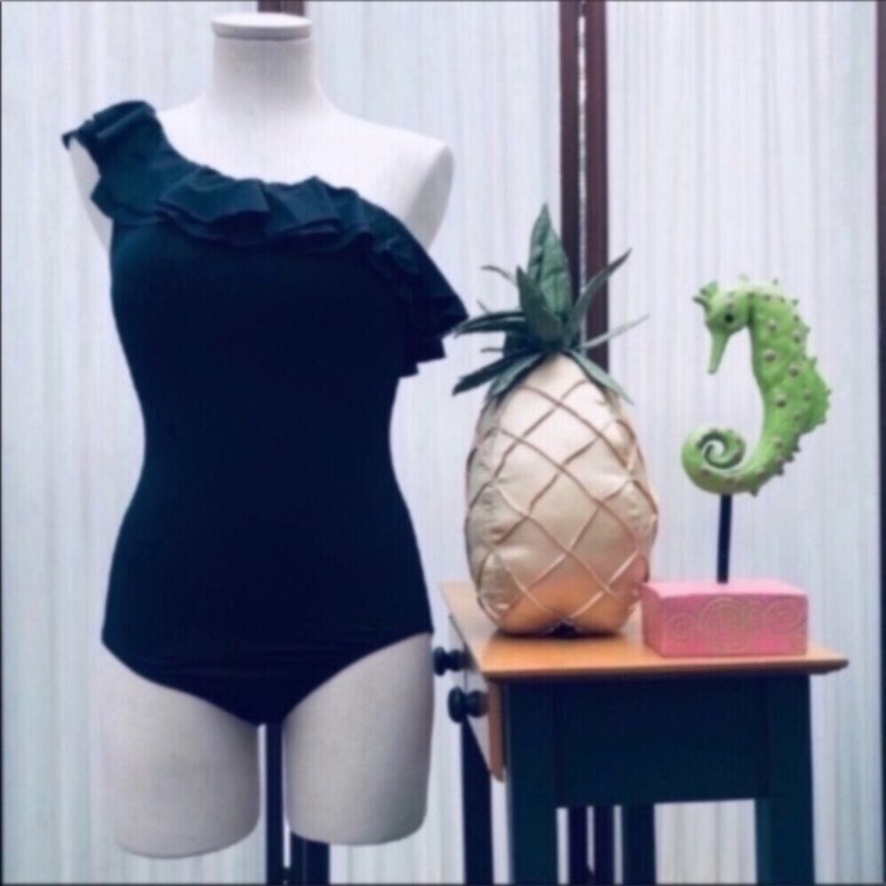 DKNY Ruffle Top One Shoulder Swimsuit